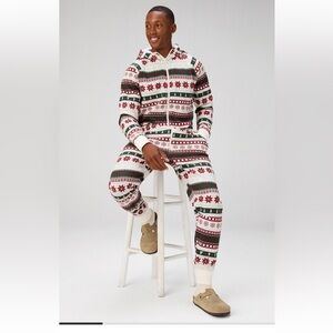 Fabletics Go-To Fleece Hooded Onesie in Holiday Fairisle